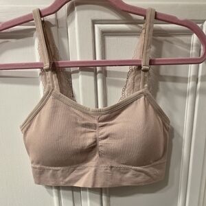NWOT ~ Tahari Women's Ribbed Bralette with Lace Trim - Pink/Beige ~ Size 1X